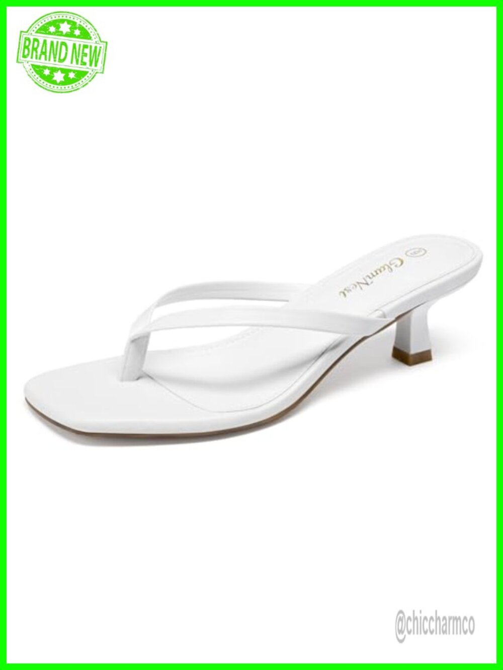 2 Inch Kitten Heel Sandals Square Open Toe Slip On Thong Heels Comfortable PU
